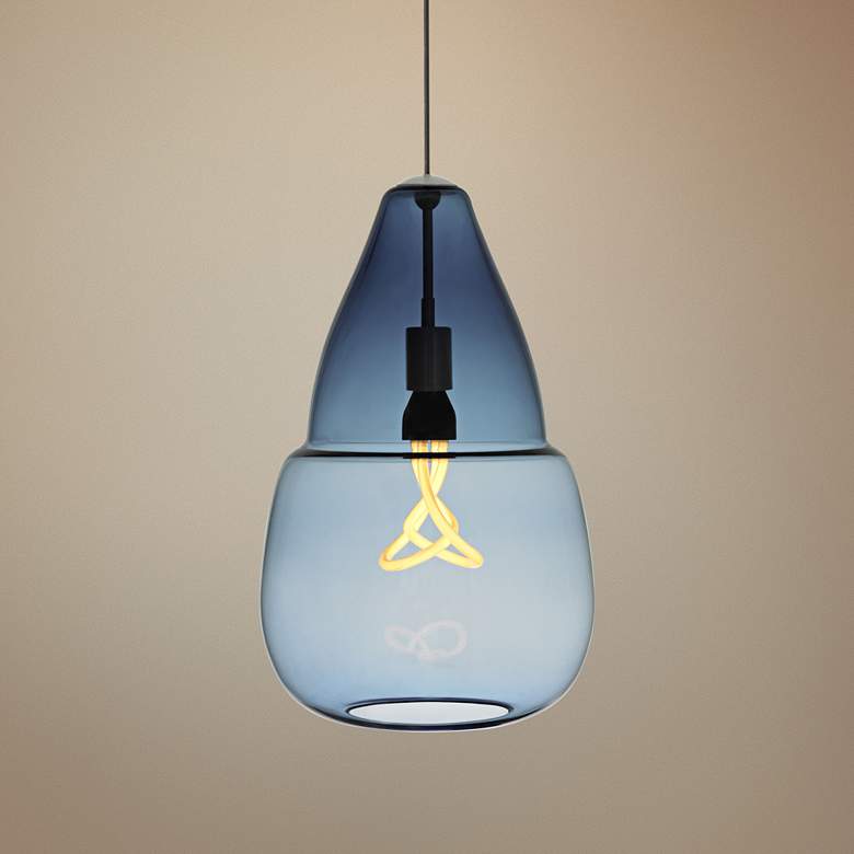 Image 1 Caspian Grande 12"W Steel Blue Satin Nickel Mini Pendant