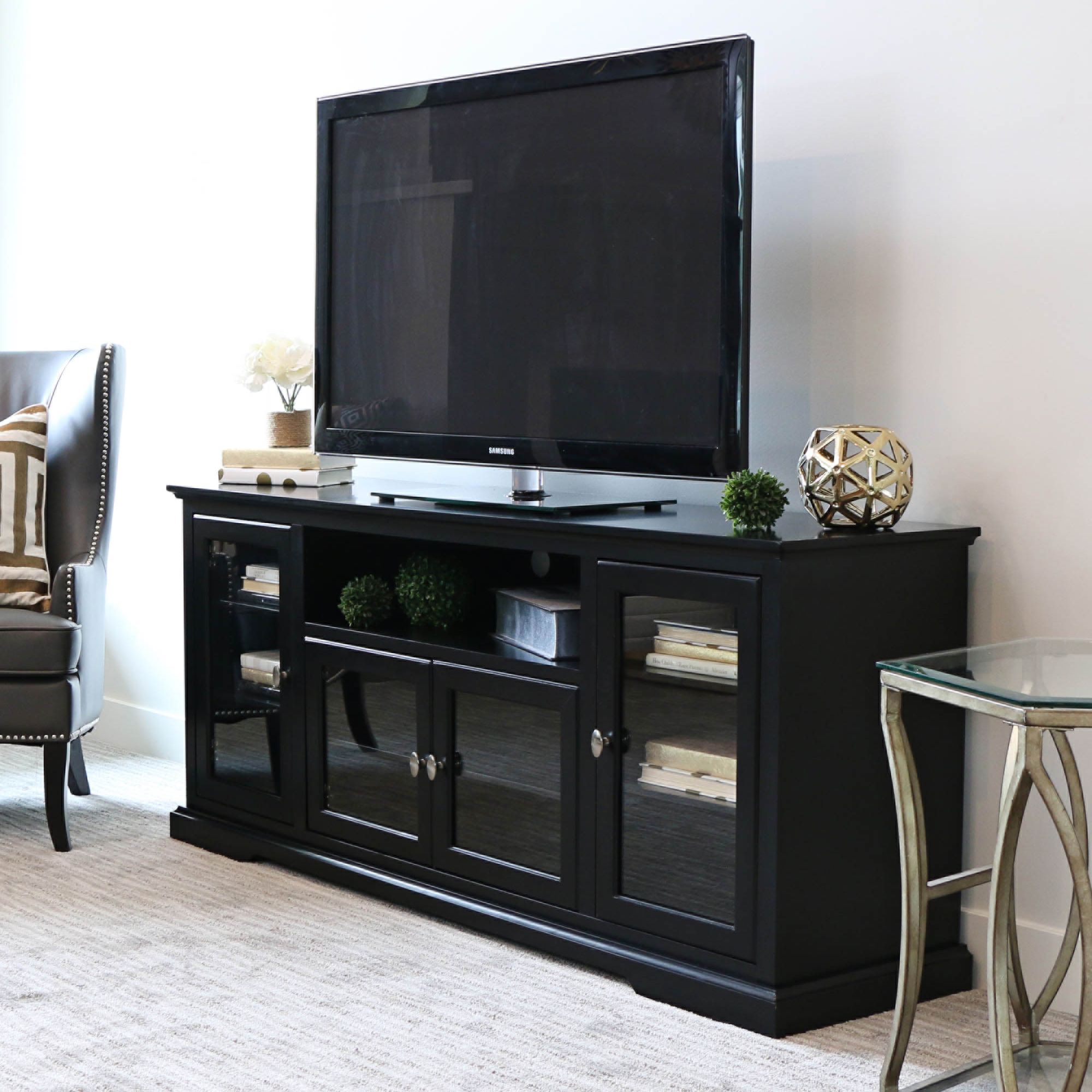 tv table with glass doors