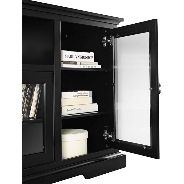 Cass 70 inch Wide Black Wood 4-Door TV Stand with Glass Doors more views