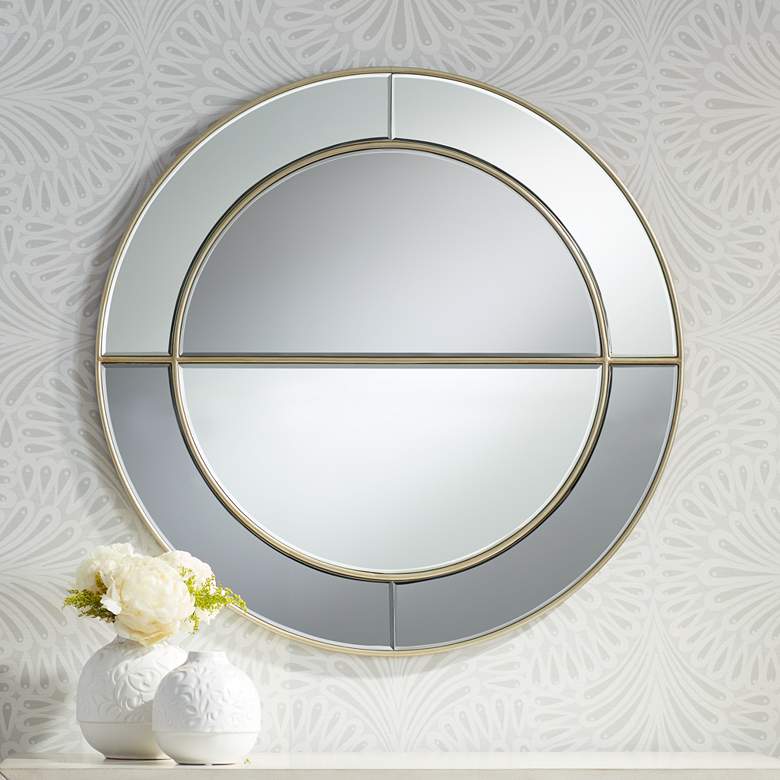 Image 1 Cass Dark Champagne 31 1/2 inch Round Two-Tone Glass Wall Mirror