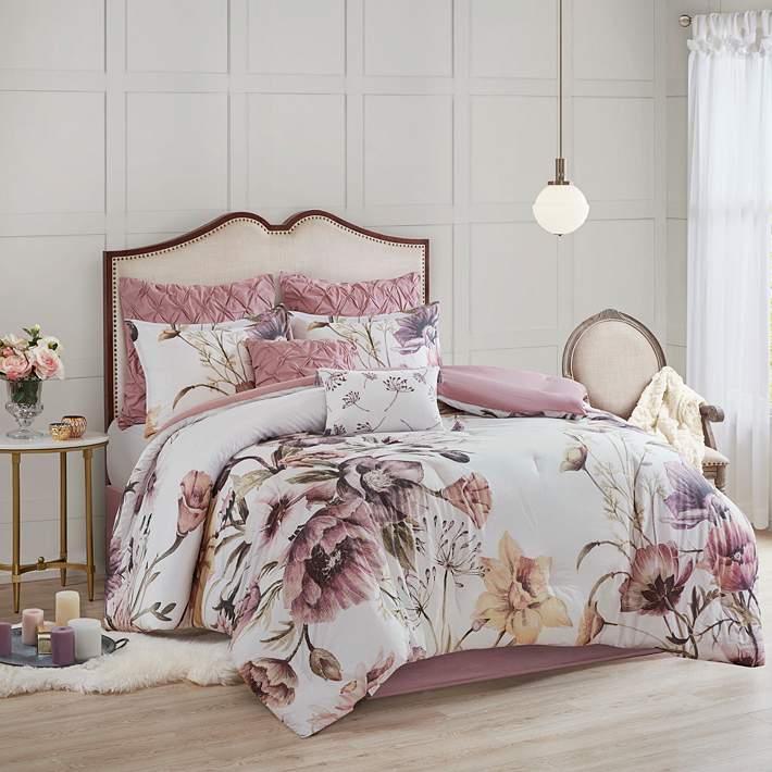 Lola Gray and Blush Floral 7-Piece Comforter Set - #93N95