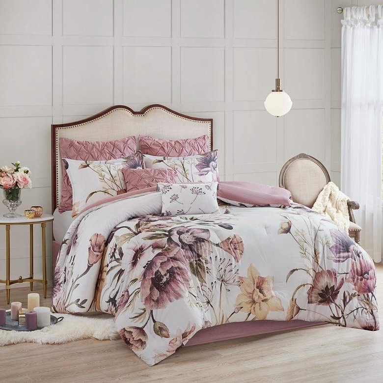 Image 2 Cassandra Blush Floral Queen 8-Piece Comforter Set
