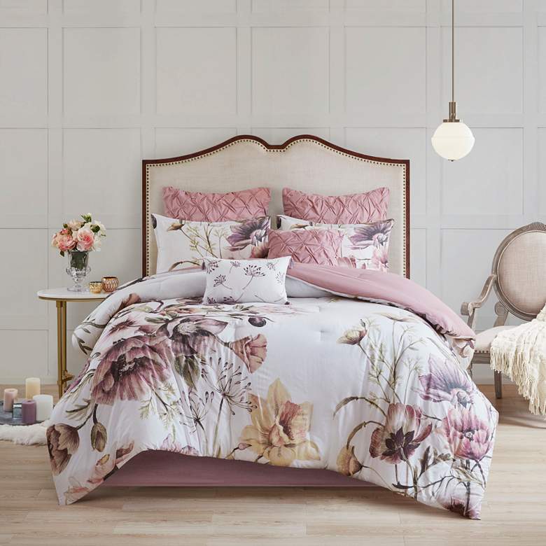 Image 1 Cassandra Blush Floral Queen 8-Piece Comforter Set