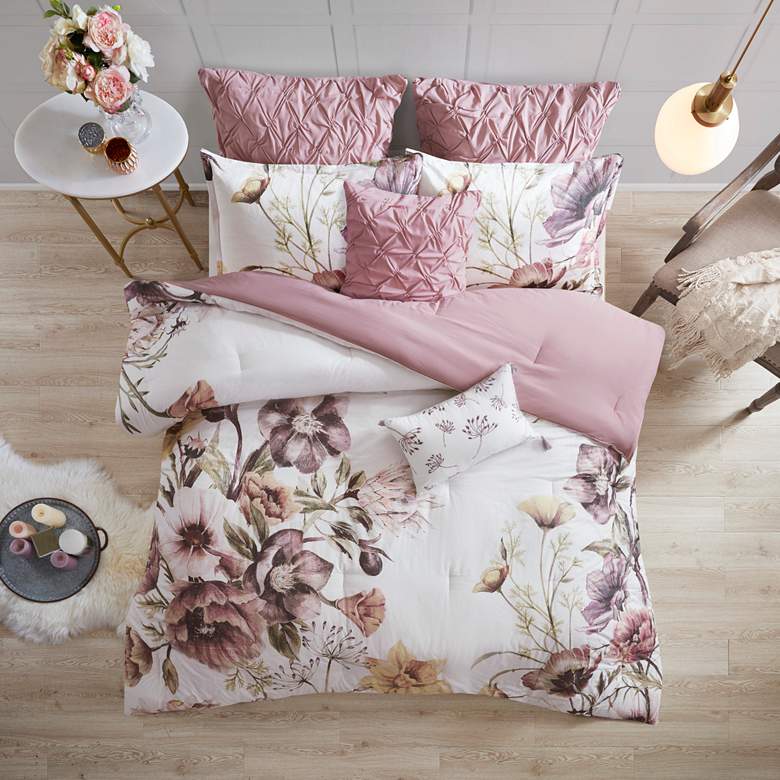 Image 3 Cassandra Blush Floral Queen 8-Piece Comforter Set more views