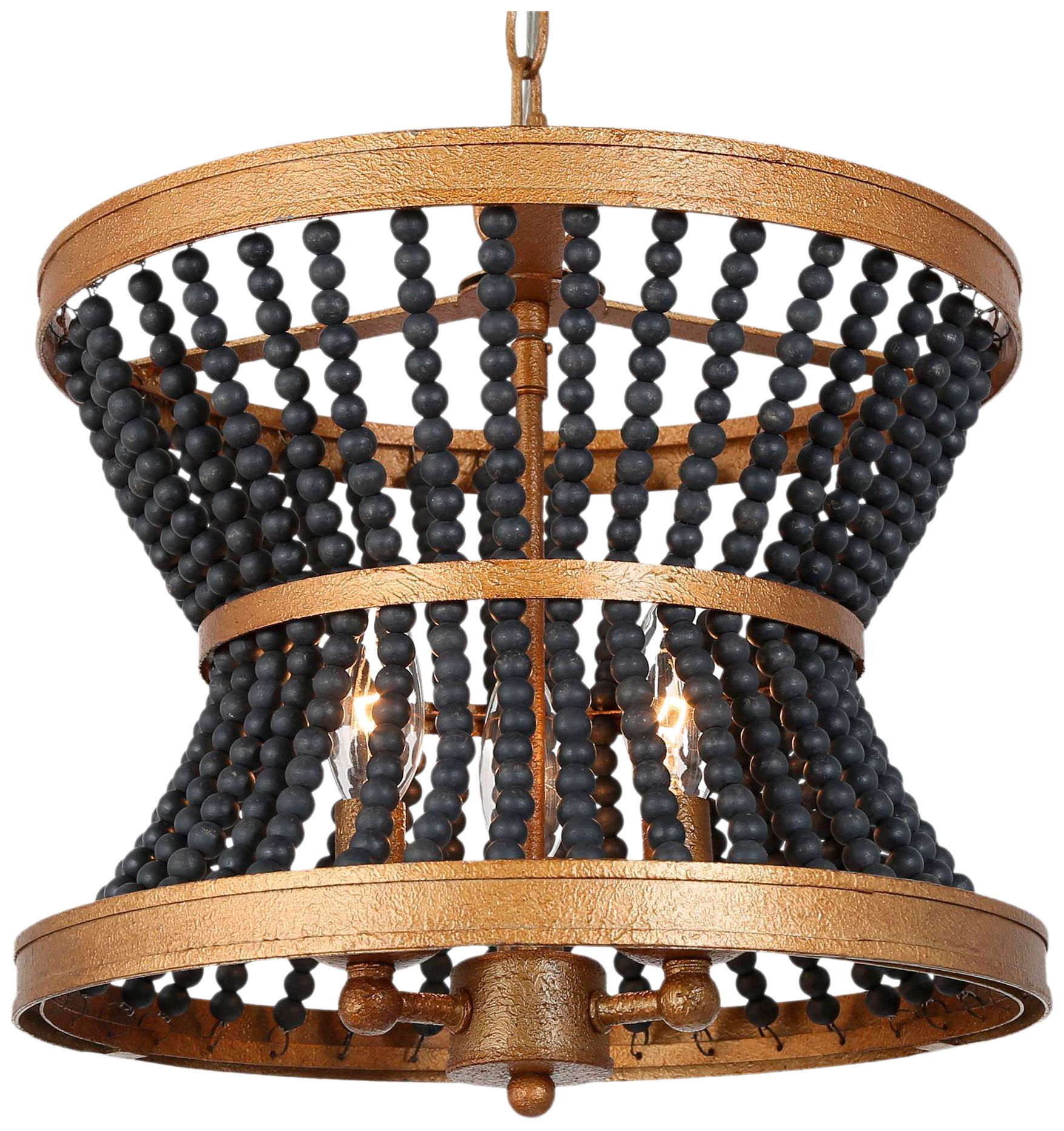 Thumbnail1 of Cassia 13" wide 3-Light Drum Boho Wood Beaded Chandelier