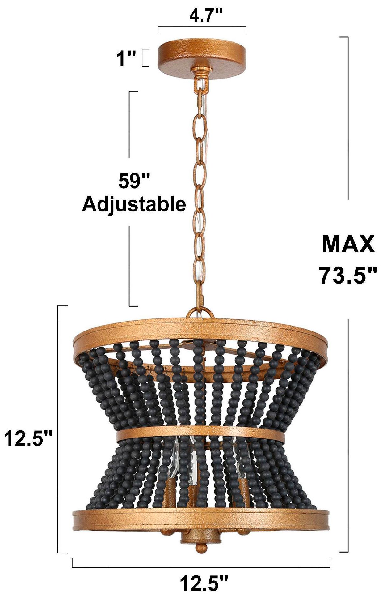 Thumbnail2 of Cassia 13" wide 3-Light Drum Boho Wood Beaded Chandelier more views