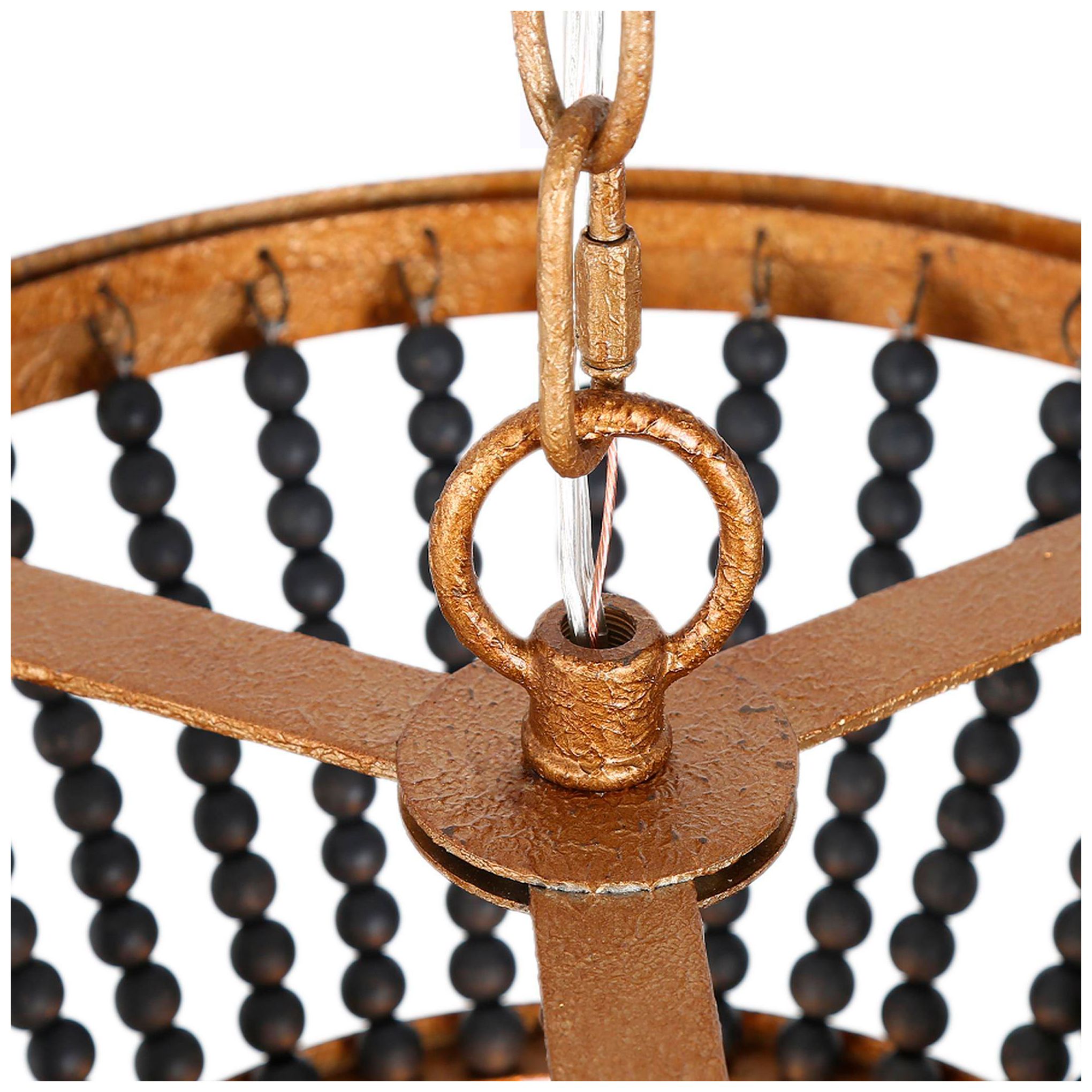 Thumbnail3 of Cassia 13" wide 3-Light Drum Boho Wood Beaded Chandelier more views