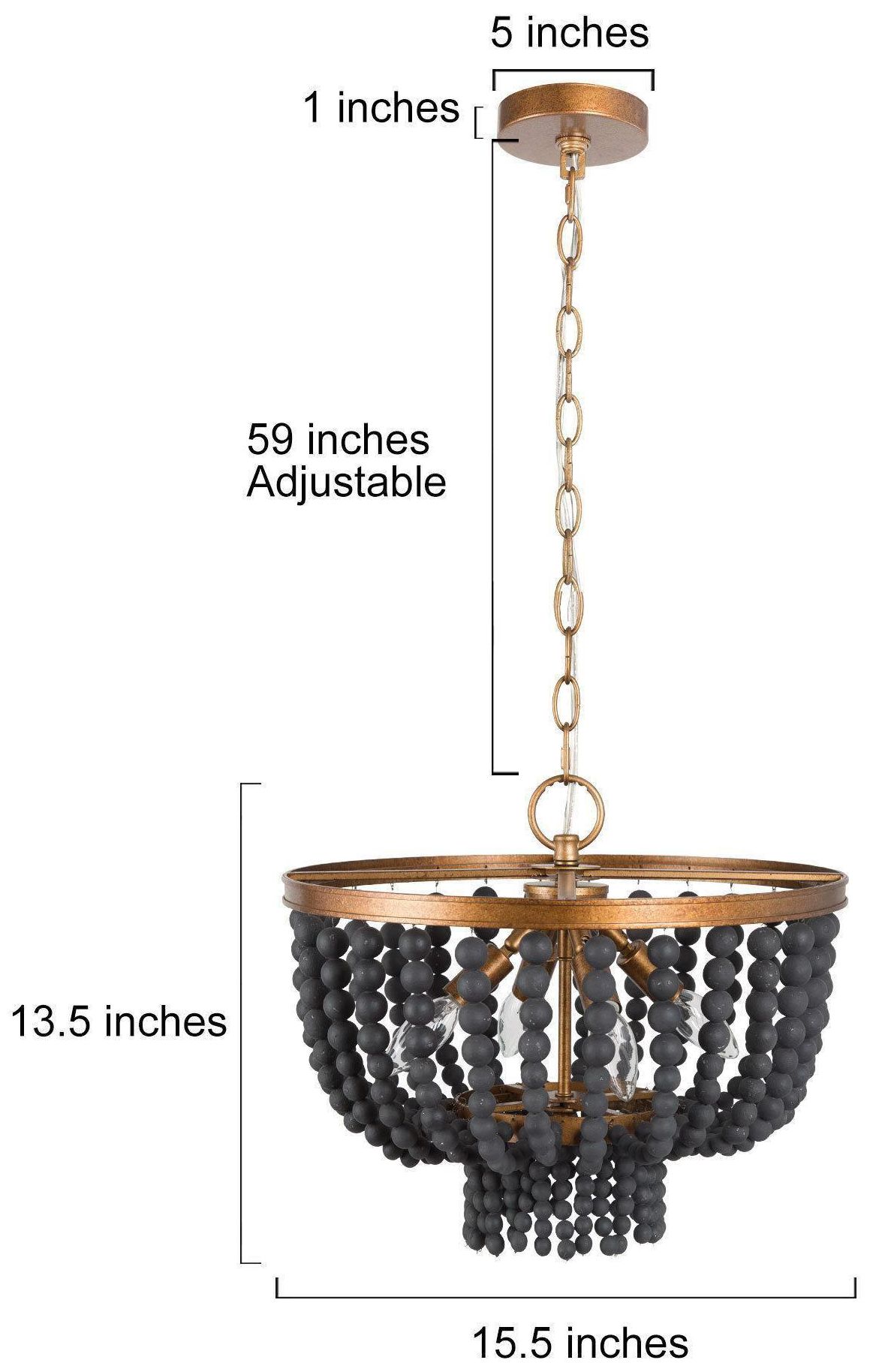 Thumbnail4 of Cassia 15"W Distressed Brass 4-Light Drum Black Beaded Pendant more views