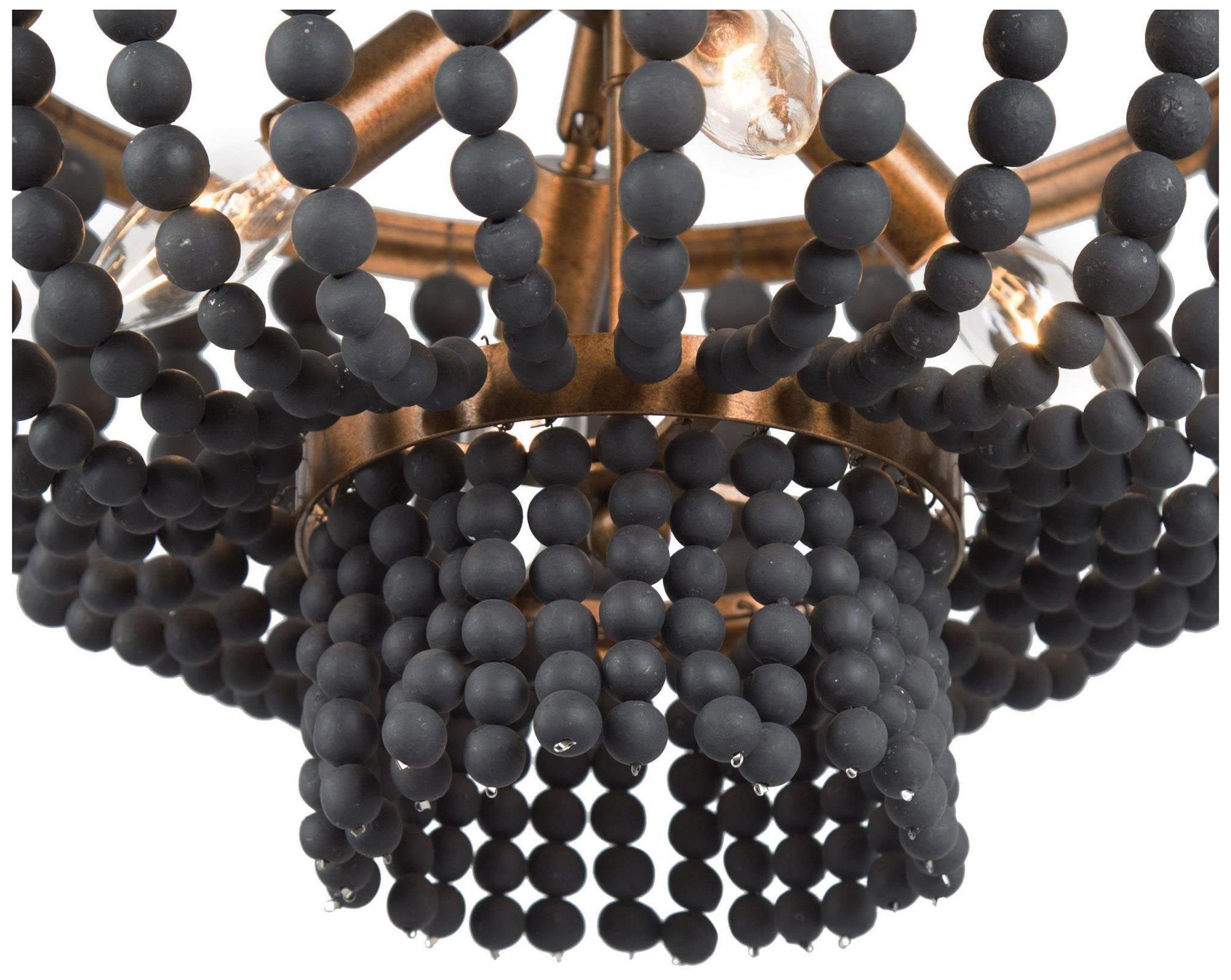 Cassia 15"W Distressed Brass 4-Light Drum Black Beaded Pendant