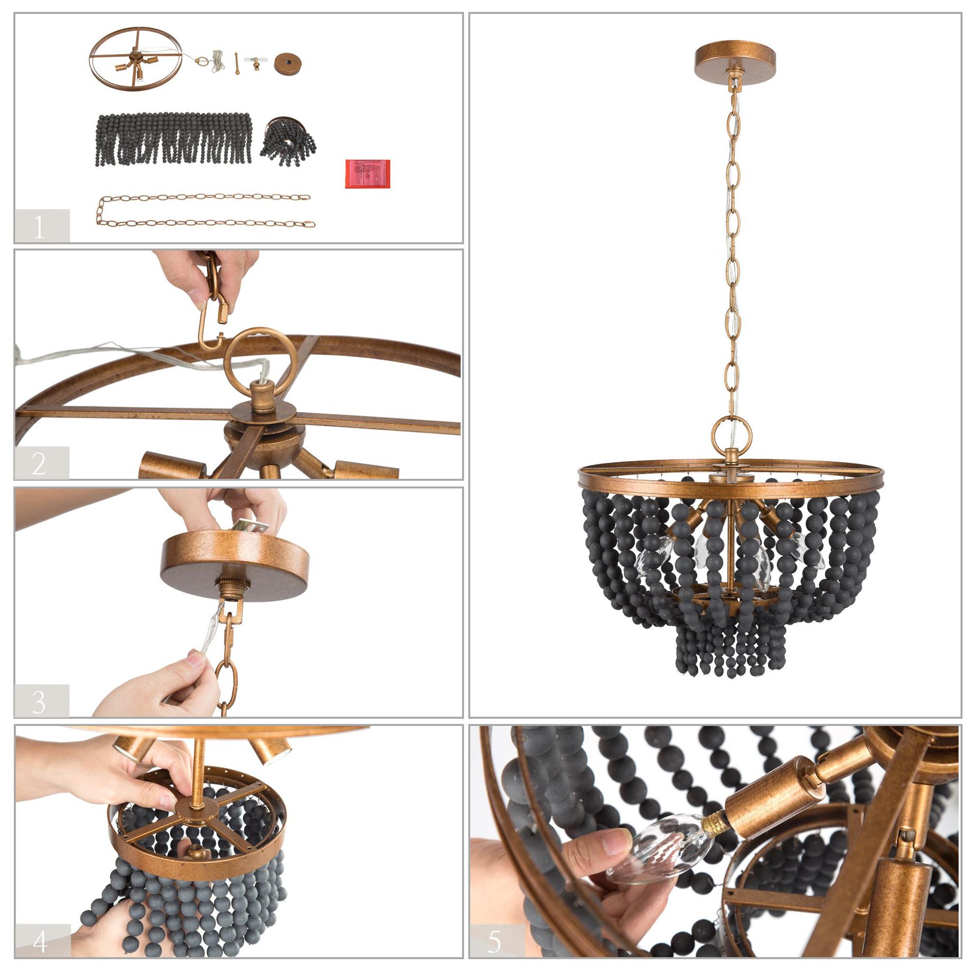 Cassia 15"W Distressed Brass 4-Light Drum Black Beaded Pendant