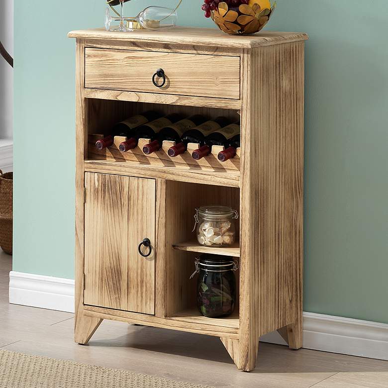 Image 1 Cassia 24 inch Wide Boardwalk Brown Wood 1-Drawer Wine Cabinet