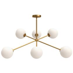 Cassia 39 1/2"W Aged Gold and Opal Glass 6-Light Chandelier
