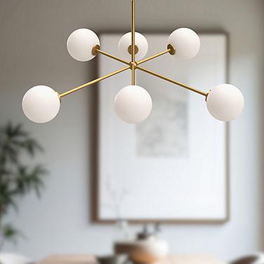 Cassia 39 1/2"W Aged Gold and Opal Glass 6-Light Chandelier