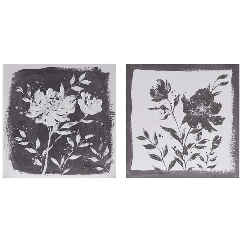 Image 2 Cassia Floral 20 3/4" White Black White 2-Piece Wall Art Set