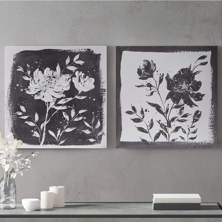 Image 1 Cassia Floral 20 3/4 inch White Black White 2-Piece Wall Art Set