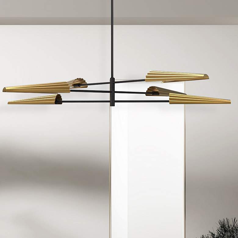 Image 1 Cassie 47 3/4"W Black and Brass 6-Light 3-Tier Chandelier