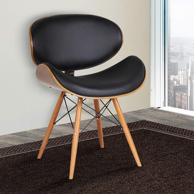 Image 1 Cassie Black Faux Leather and Walnut Wood Dining Chair