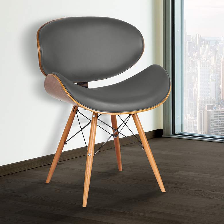 Image 1 Cassie Gray Faux Leather and Walnut Wood Dining Chair