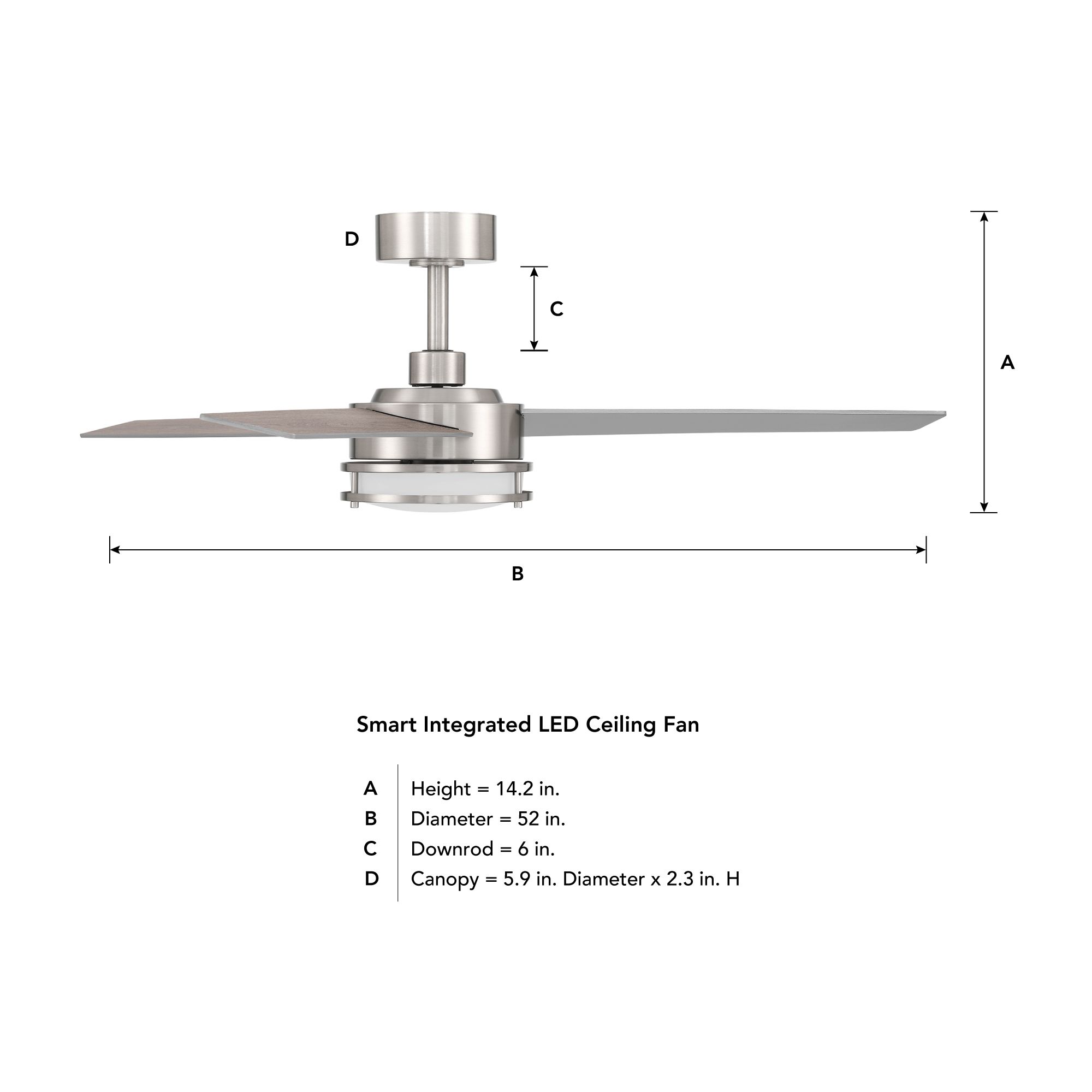 Cassini 52 in. LED  Brushed Nickel Standard Mount Smart Ceiling Fan