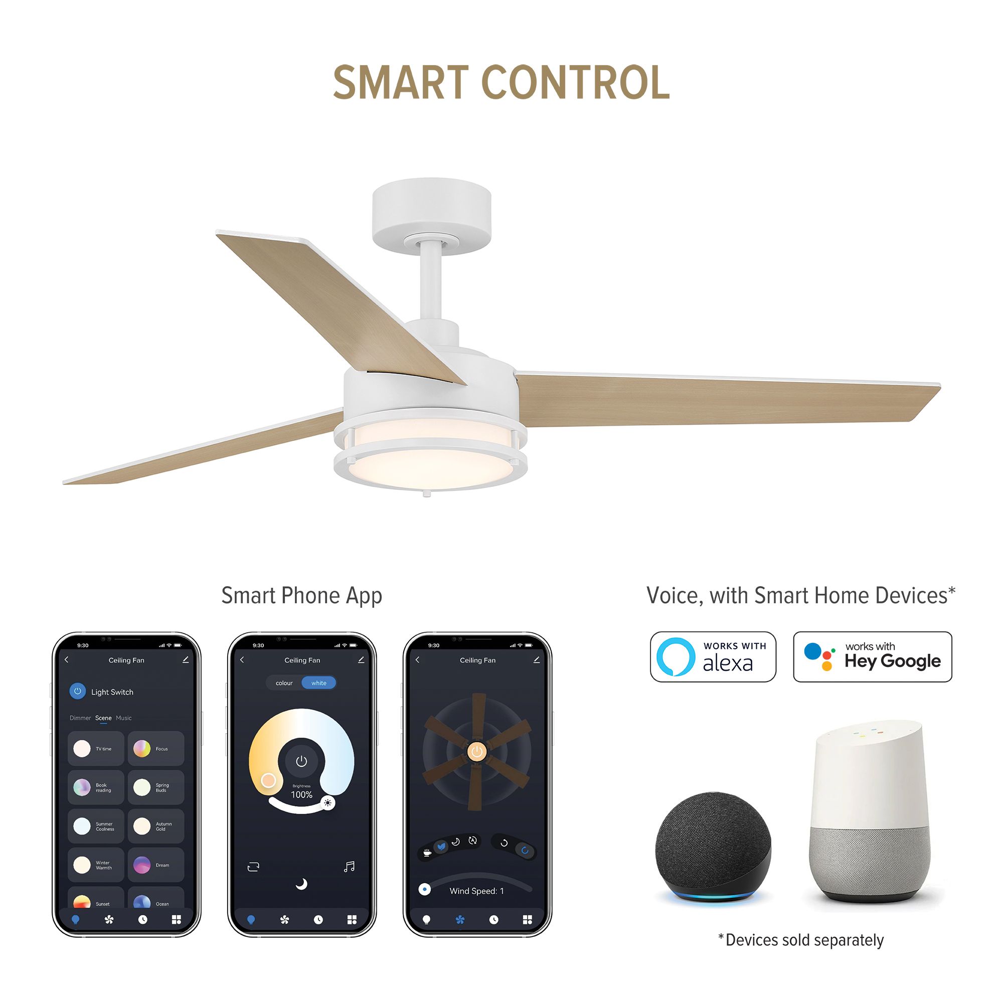 Cassini 52 in. LED Matte White Standard Mount Smart  Ceiling Fan