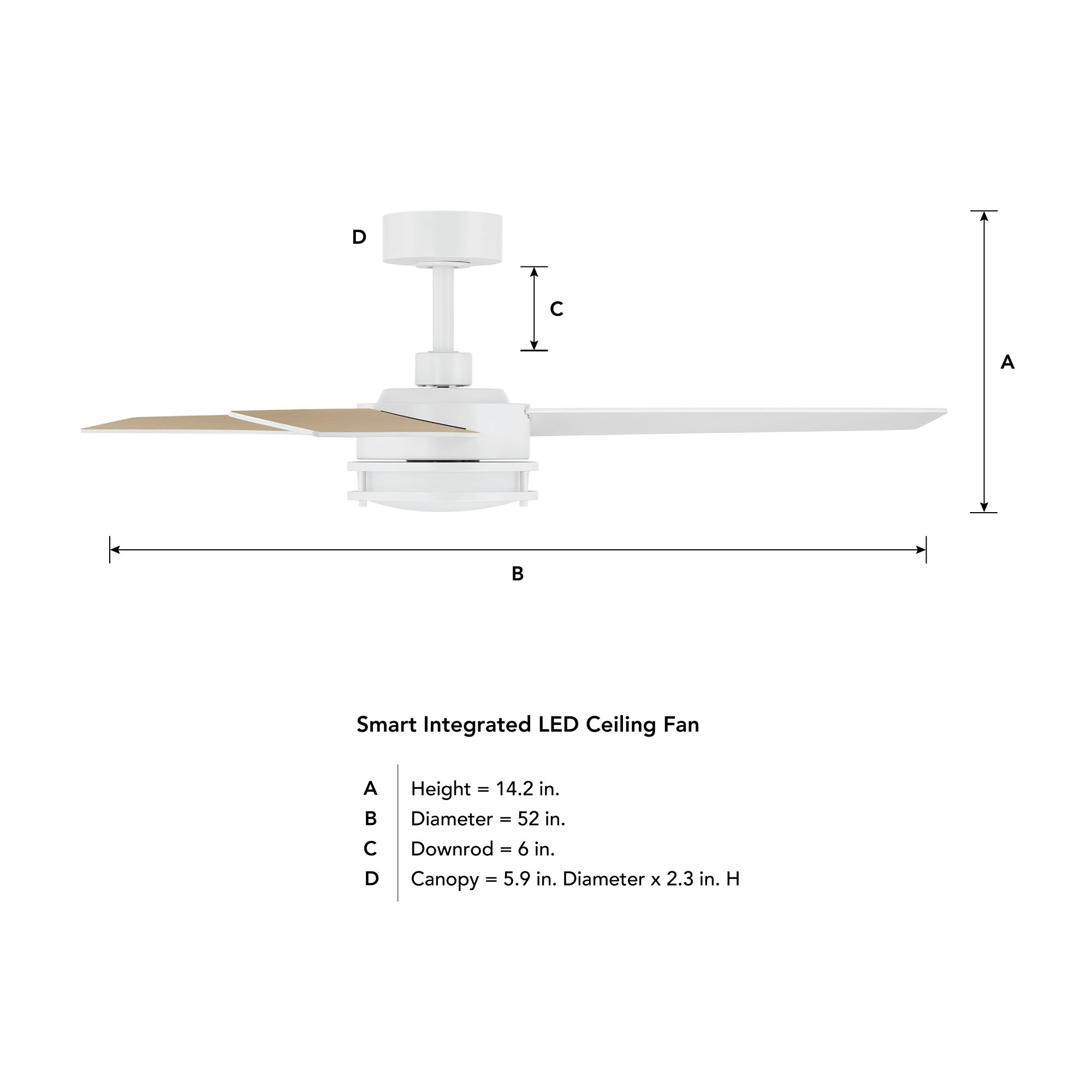 Cassini 52 in. LED Matte White Standard Mount Smart  Ceiling Fan