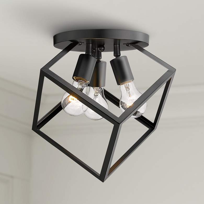 Image 1 Cassio 13 1/4" Wide Matte Black Metal 3-Light Ceiling Light