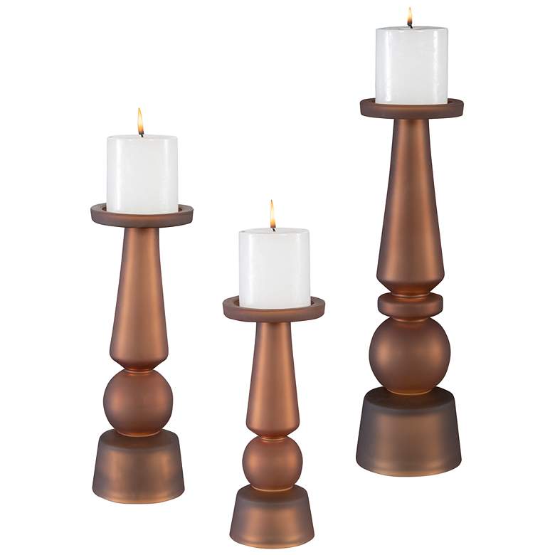 Image 1 Cassiopeia Matte Rum Glass Pillar Candle Holders Set of 3