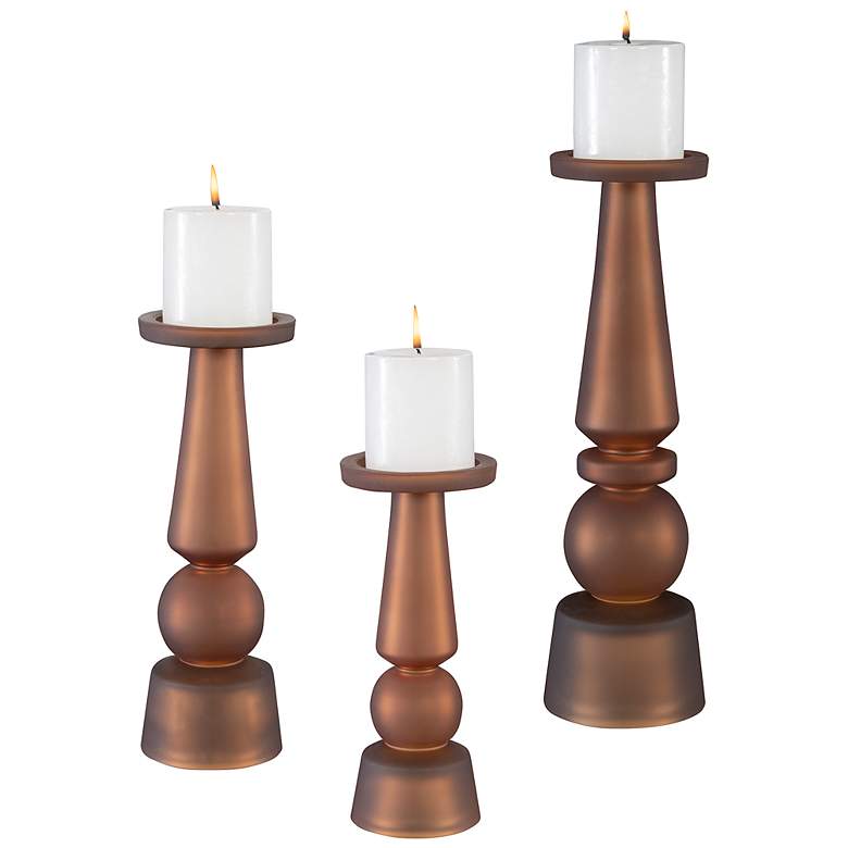 Image 2 Cassiopeia Matte Rum Glass Pillar Candle Holders Set of 3