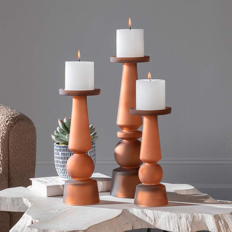 Image 1 Cassiopeia Matte Rum Glass Pillar Candle Holders Set of 3