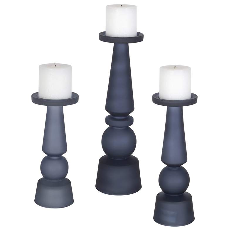 Image 2 Cassiopeia Midnight Blue Pillar Candle Holders Set of 3
