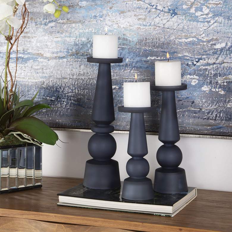 Image 1 Cassiopeia Midnight Blue Pillar Candle Holders Set of 3