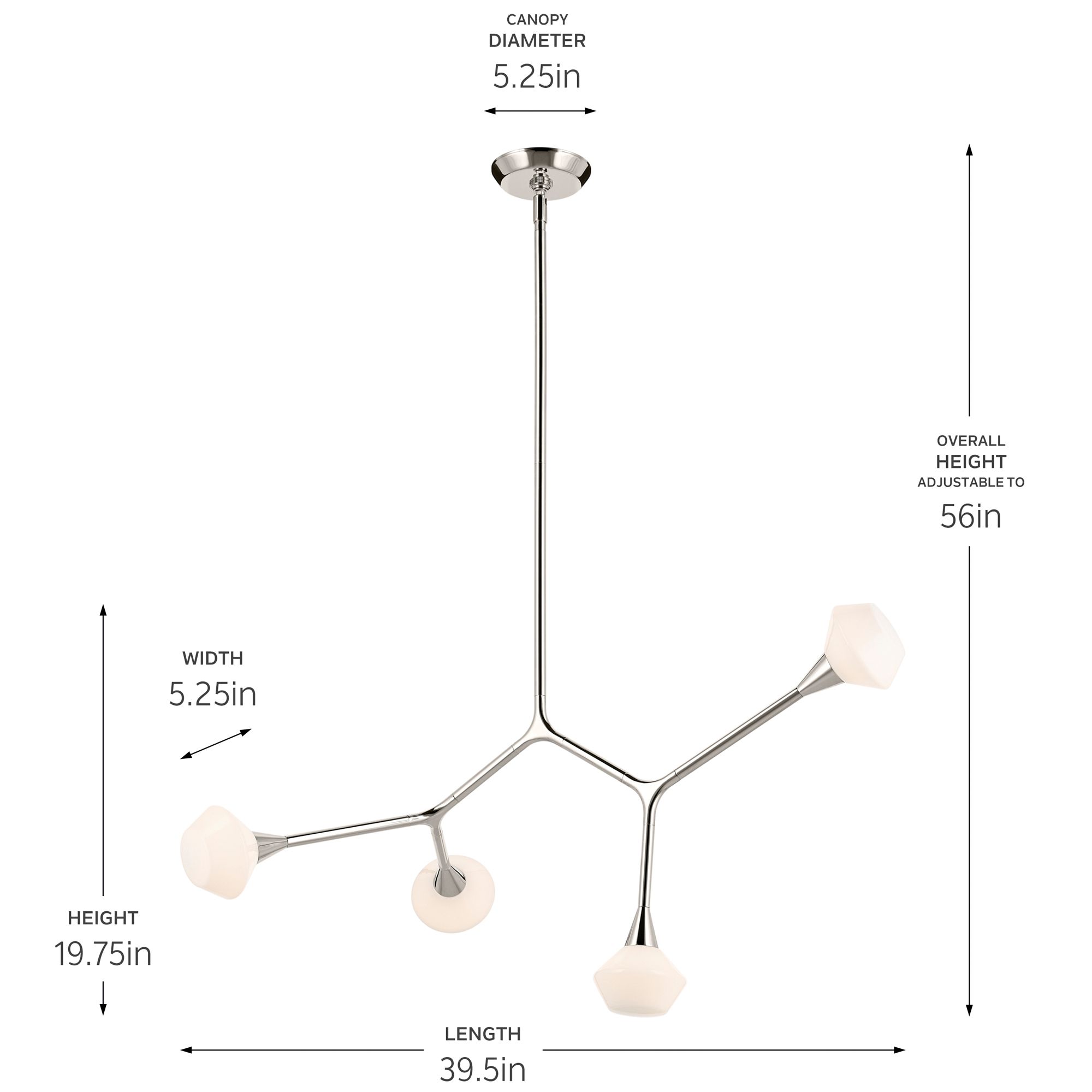 Cassius 39.5 Inch 4 Light Convertible Chandelier with Opal Glass in PN