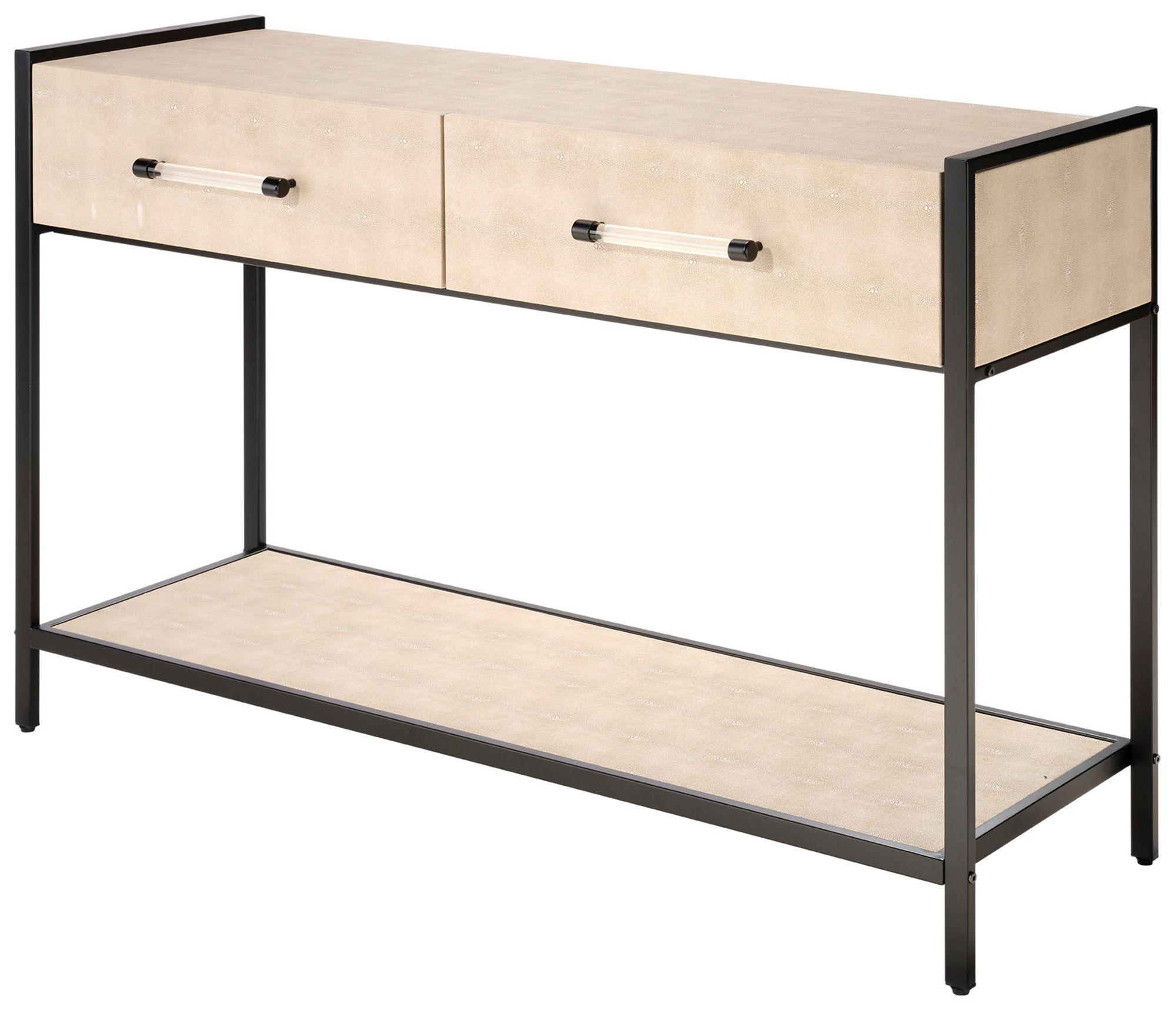Image 5 Cassius 48"W Taupe Shagreen and Black 2-Drawer Console Table more views