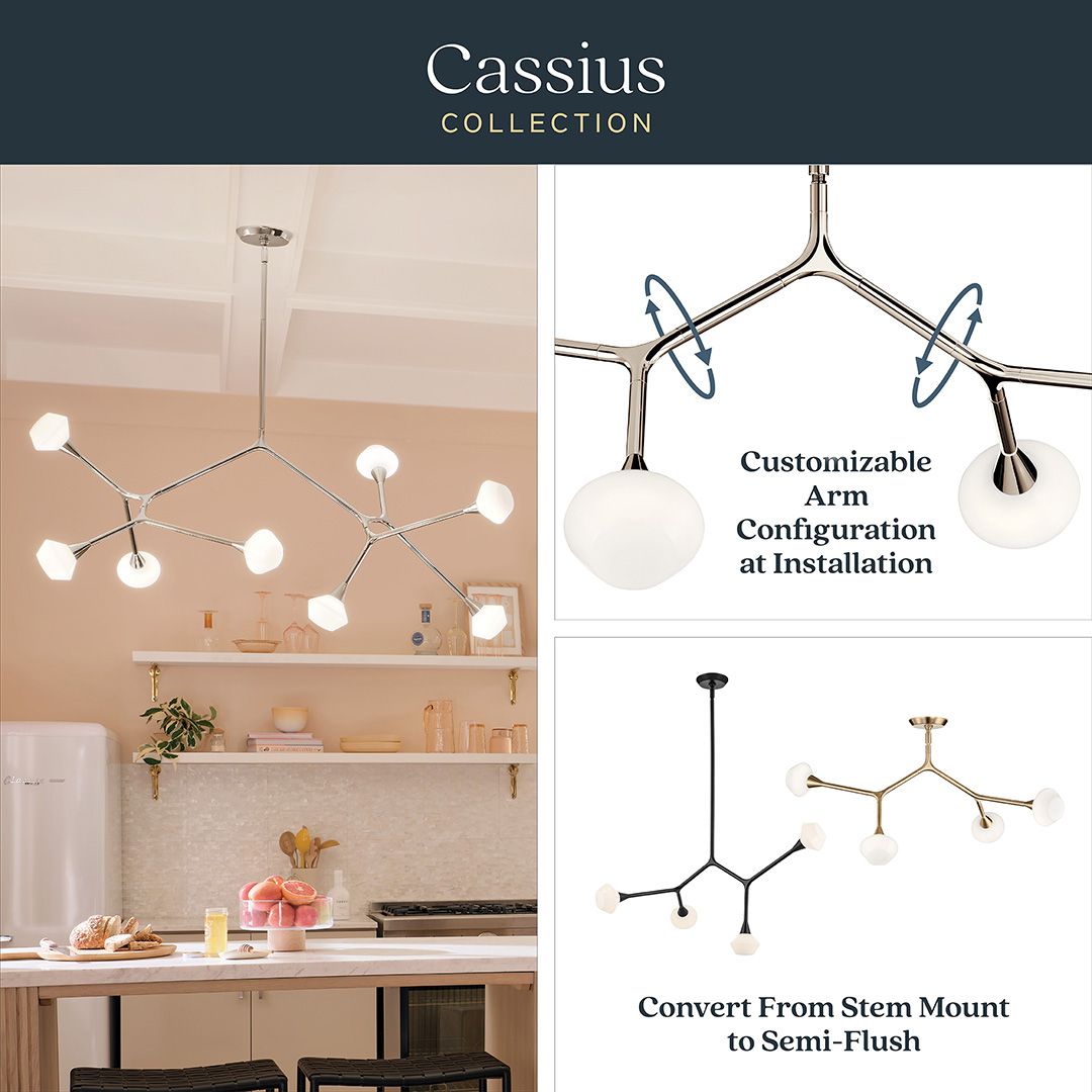Cassius 52.5 Inch 8 Light Convertible Chandelier with Opal Glass in PN