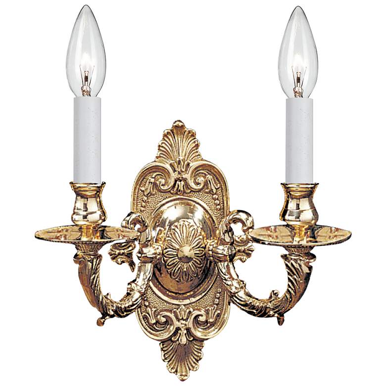 Image 1 Cast Brass Wall Mount 9 1/2 inch High 2-Light Wall Sconce