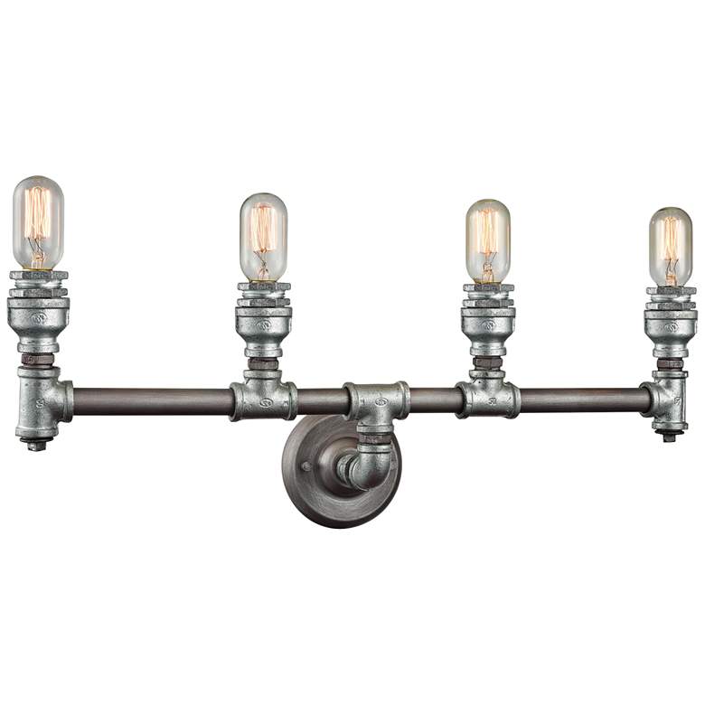 Image 2 Cast Iron Pipe 28" Wide Weathered Zinc 4-Light Bath Light