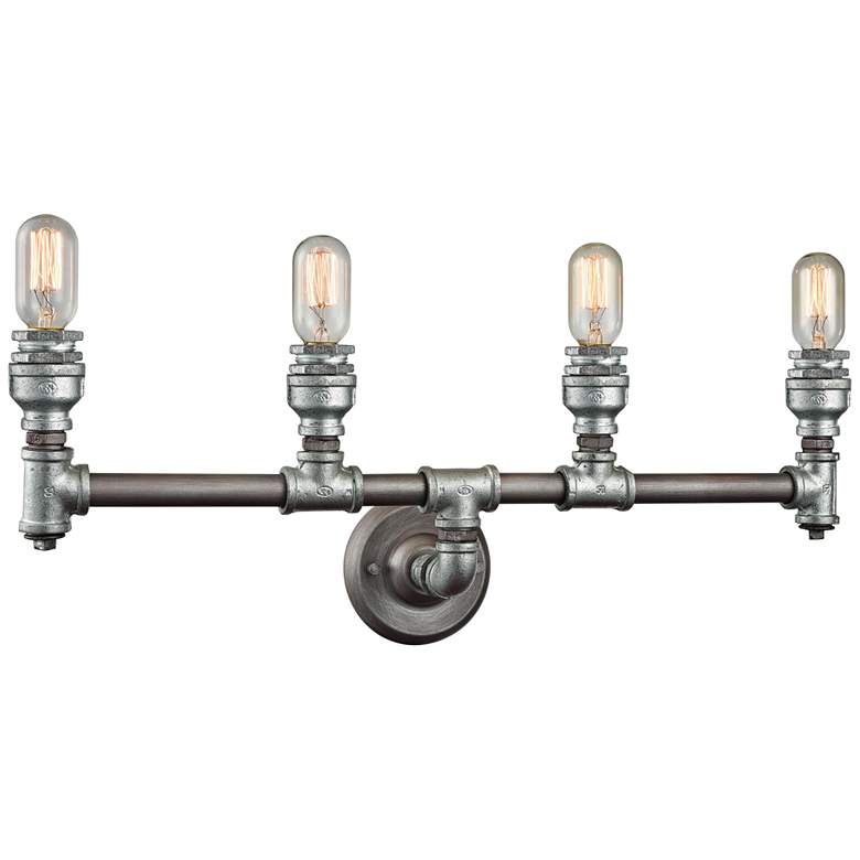 Image 2 Cast Iron Pipe 28 inch Wide Weathered Zinc 4-Light Bath Light