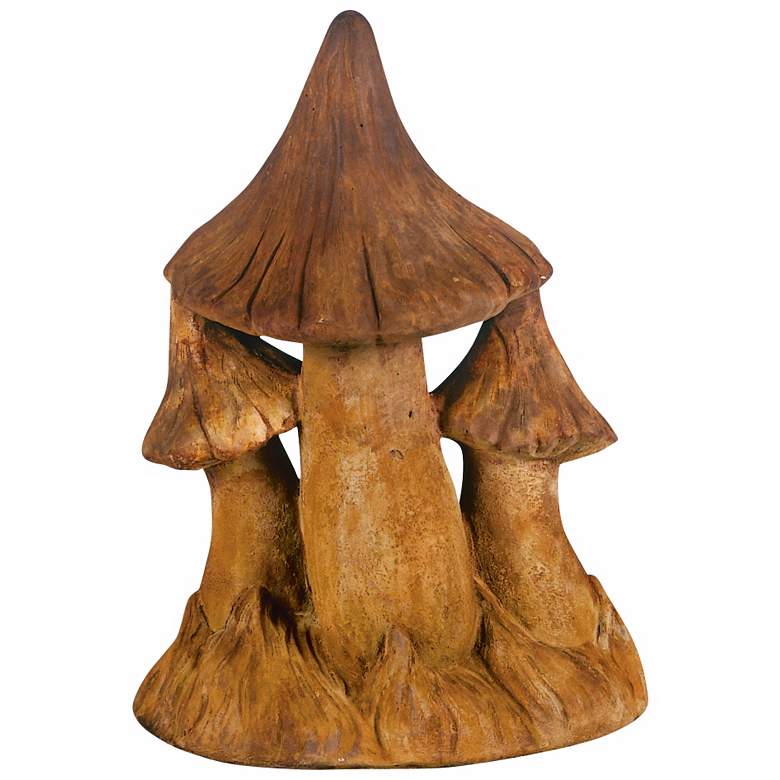 Image 1 Cast Stone Triple Mushroom 10 1/2" Wide Trevia Greystone Garden Accent