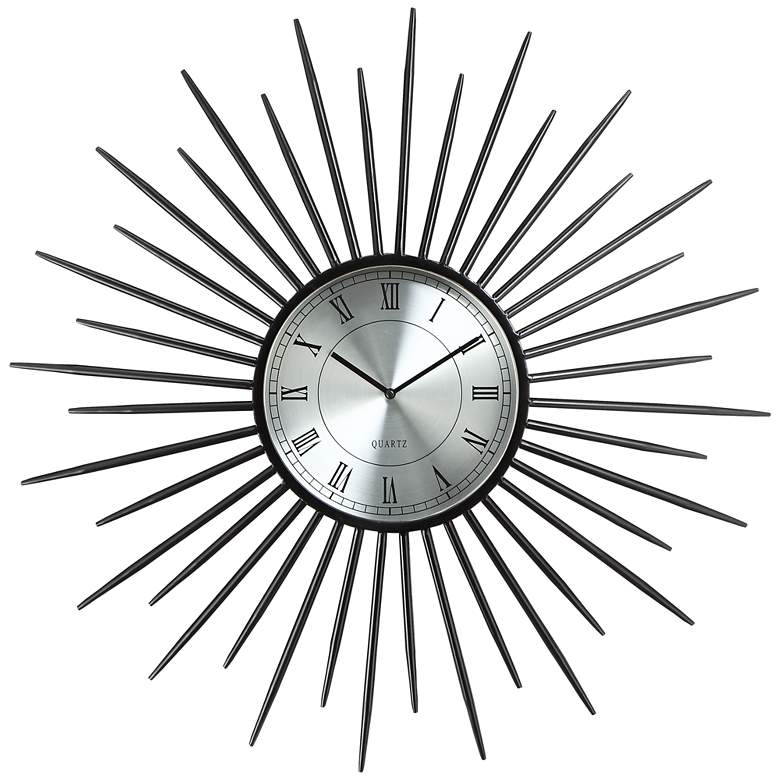Image 2 Castallia Black 28" Round Metal Sunburst Wall Clock