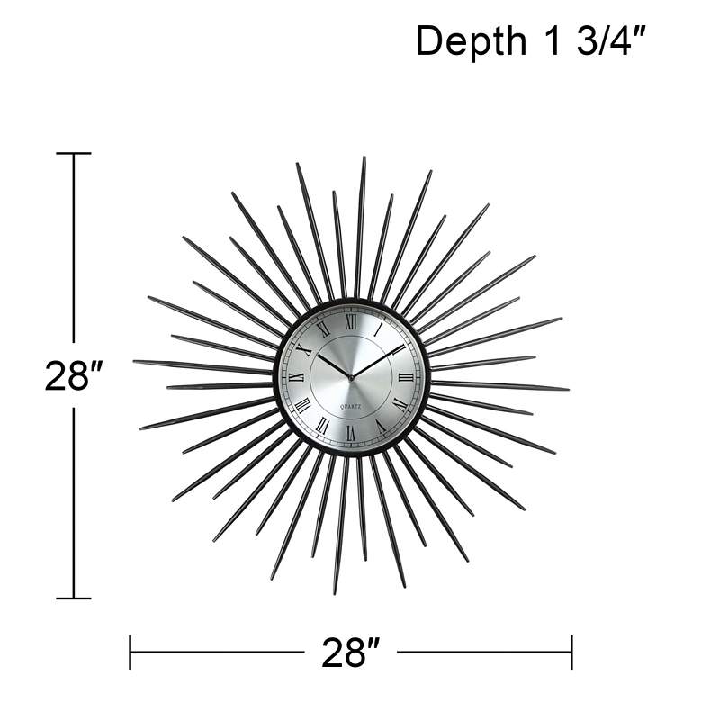 Image 5 Castallia Black 28" Round Metal Sunburst Wall Clock more views