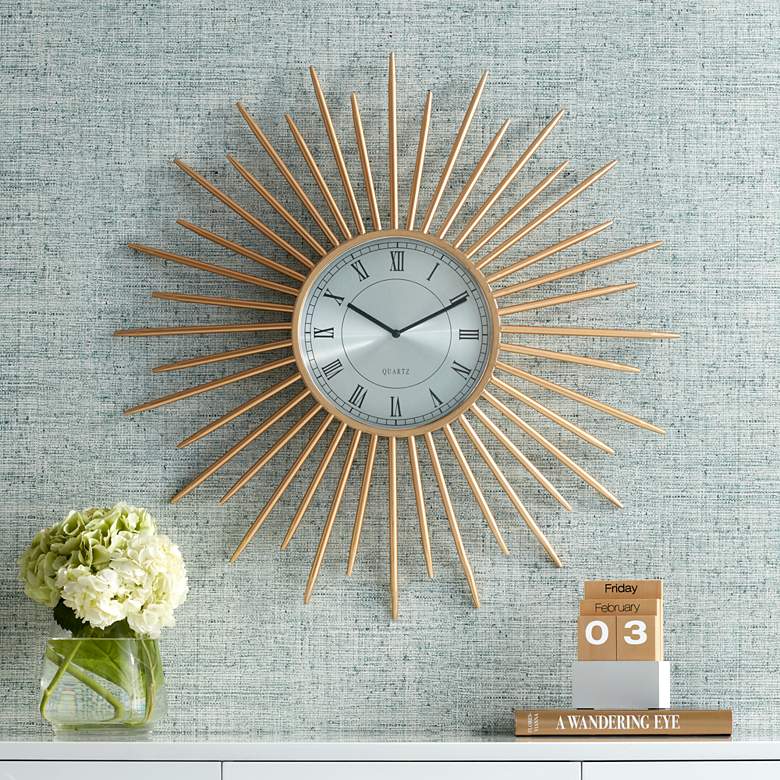 Image 1 Castallia Gold 28 inch Round Metal Wall Clock