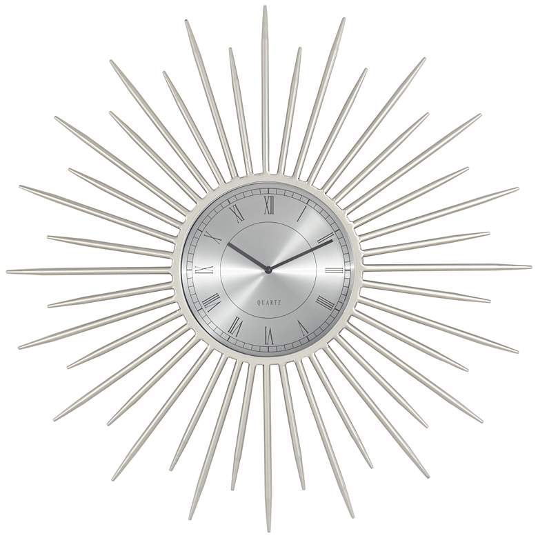 Castallia Silver 28 inch Round Metal Wall Clock