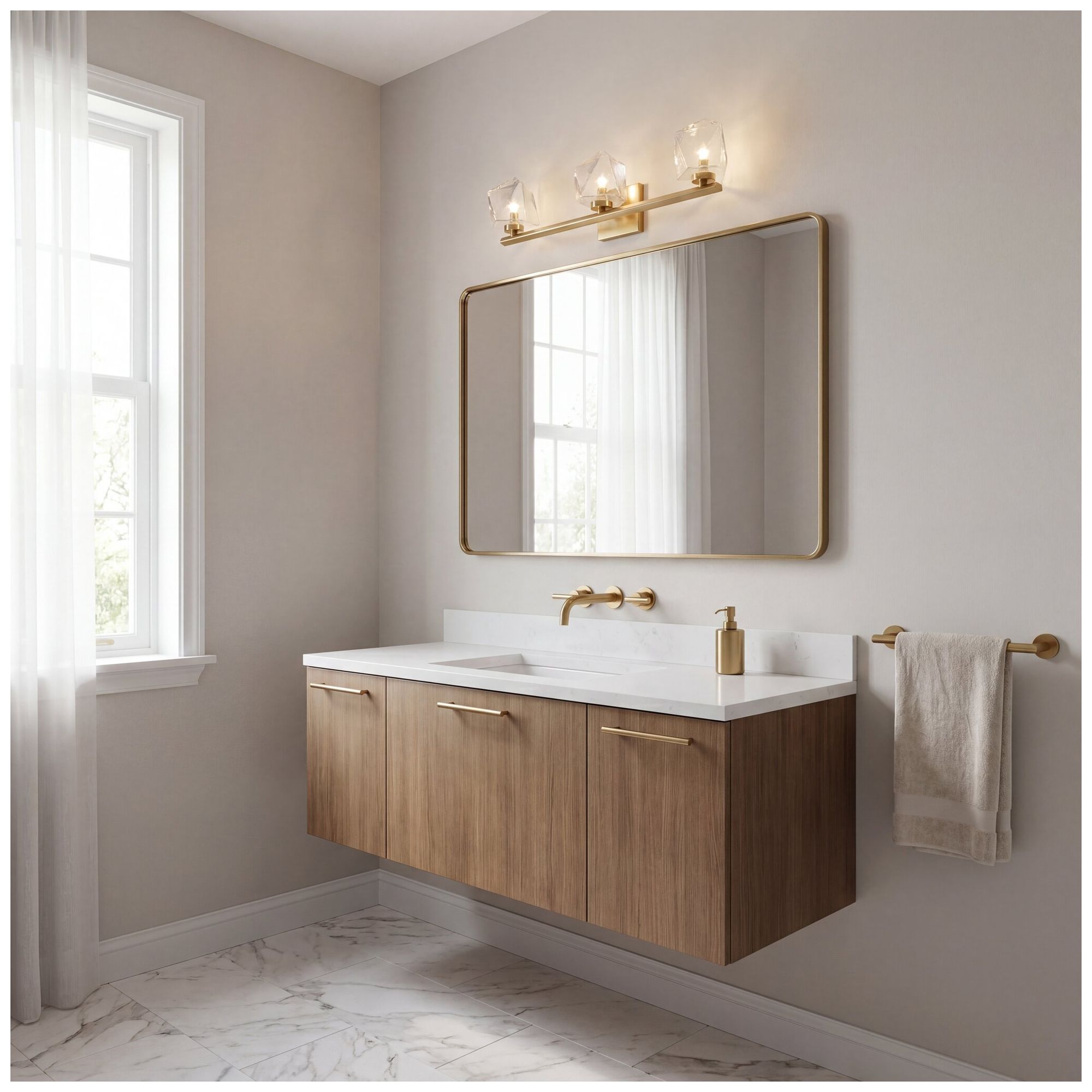 Castello 3-Light Bathroom Vanity Light in Warm Brass