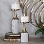 Castiel White and Brass Pillar Candle Holders Set of 2