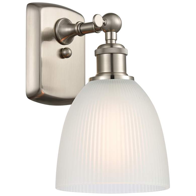 Image 1 Castile 11" High Brushed Satin Nickel Sconce w/ White Shade