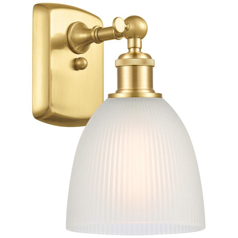 Image 1 Castile 11" High Satin Gold Sconce w/ White Shade