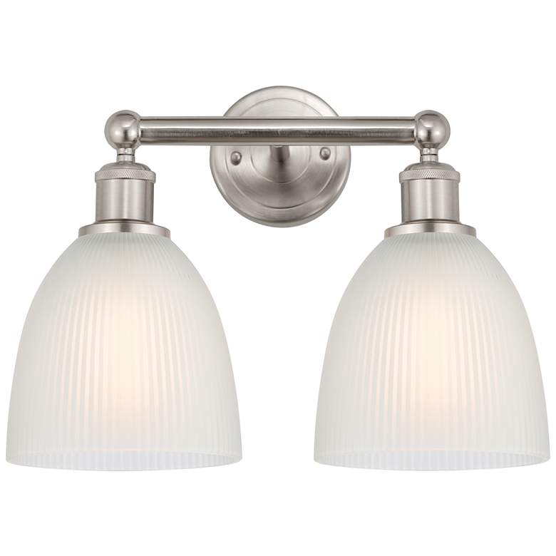 Image 1 Castile 15" 2-Light Brushed Satin Nickel Bath Light w/ White Shade