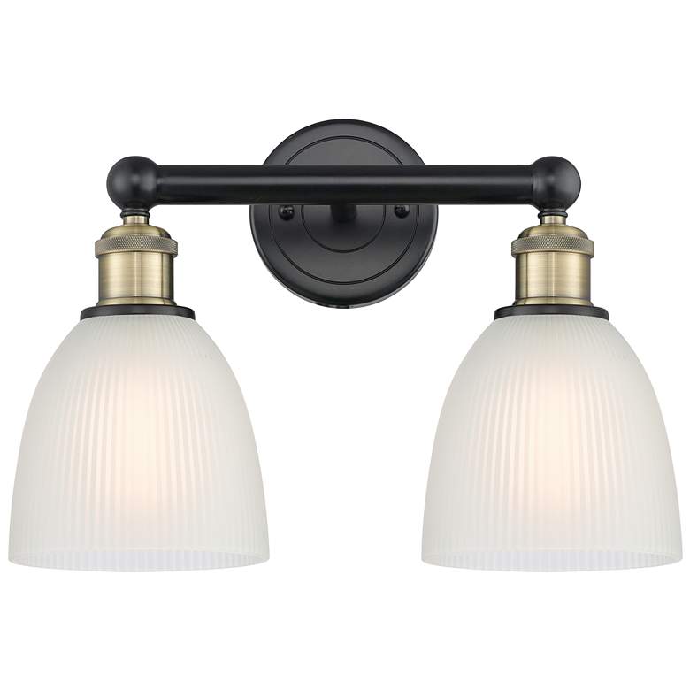 Image 1 Castile 15"W 2 Light Black Antique Brass Bath Vanity Light With White