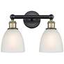 Castile 15"W 2 Light Black Antique Brass Bath Vanity Light With White