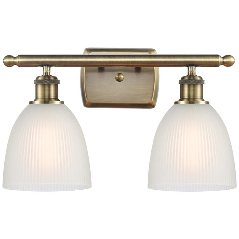 Image 1 Castile 16" Wide 2 Light Antique Brass Bath Vanity Light w/ White Shad